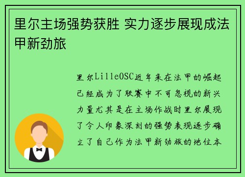 里尔主场强势获胜 实力逐步展现成法甲新劲旅